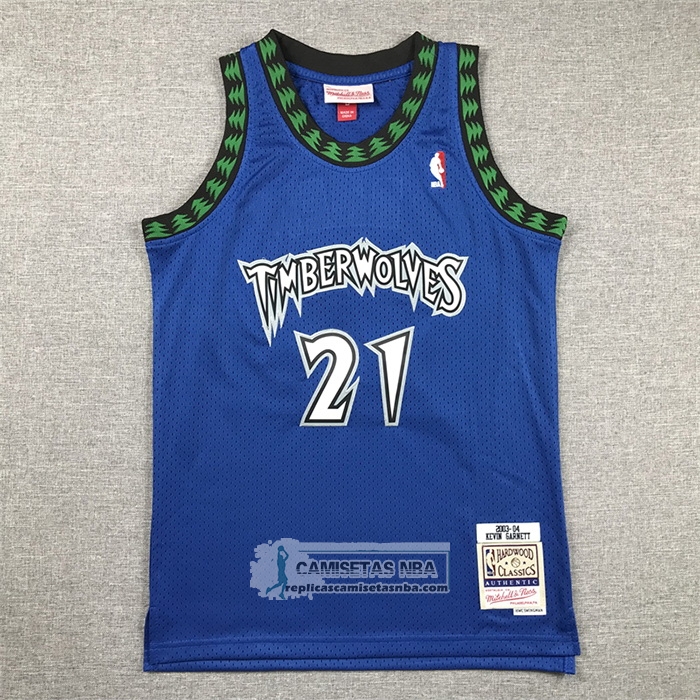 Camiseta Nino Minnesota Timberwolves Kevin Garnett NO 21 Hardwood Classics Throwback 2003-04 Azul